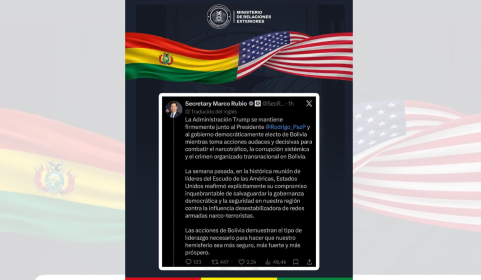 Cancillería resalta el fortalecimiento de la cooperación con EEUU tras el respaldo de la Administración Trump